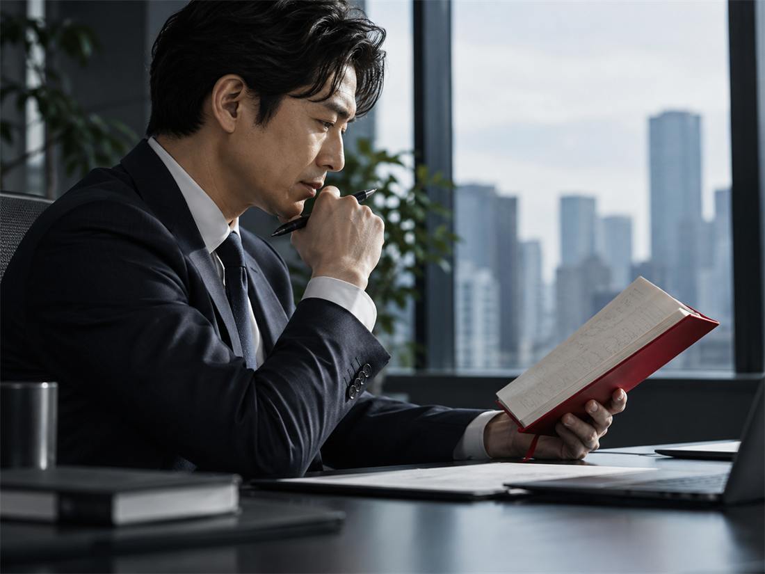 ノートを見返す管理職