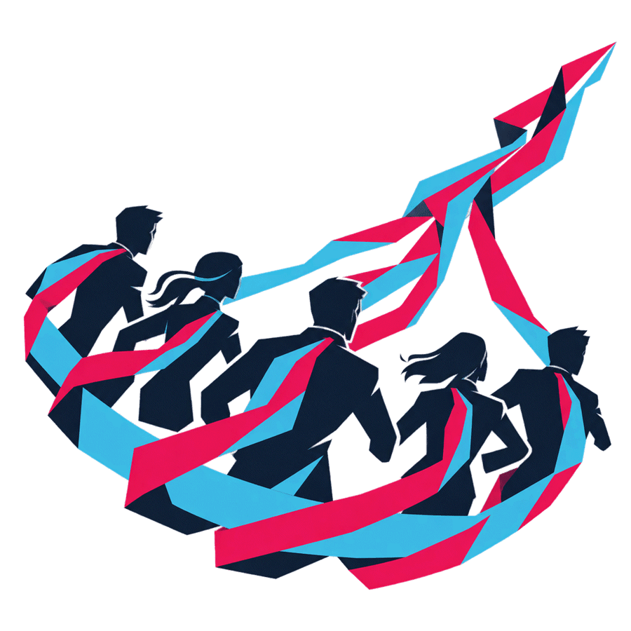 帯でつながり前へ走り出すチームのイラスト