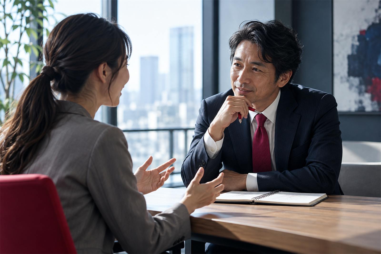 向き合って話すカウンセラーと社員