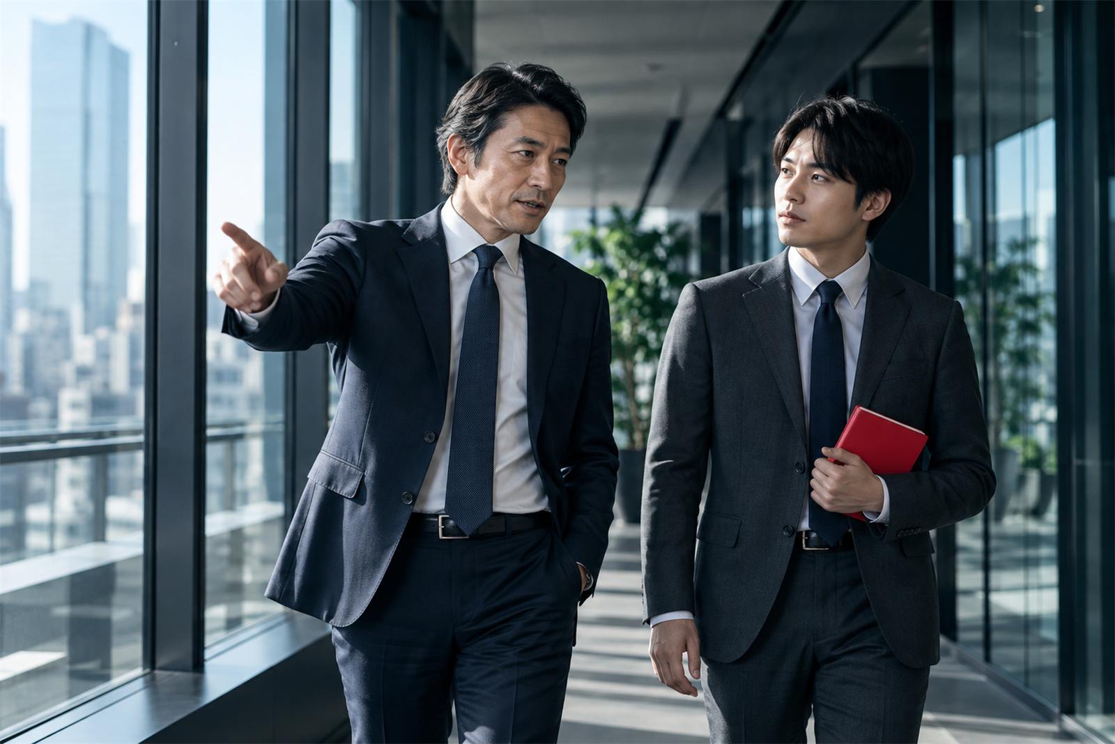 並んで歩きながら話すメンターと社員